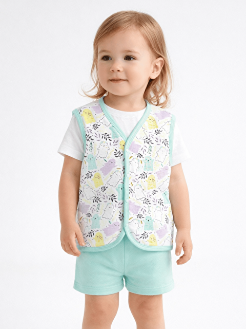 Luggi Baby V Yaka Kız Bebek Jakarlı Yelek