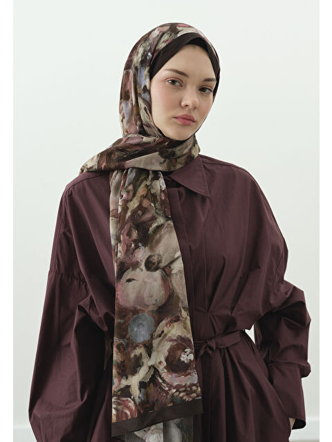 Fresh Scarfs SWEET VANILLA DESENLİ PAMUK VİSKON ŞAL KAHVE - S000514047-28102