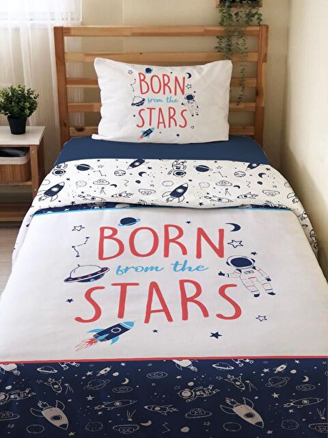 Evmila Çift Taraflı Uzay Temalı Çarşafsız Takım Tek Kişilik Nevresim Takımı 160x220 Cm - S000123794-23173