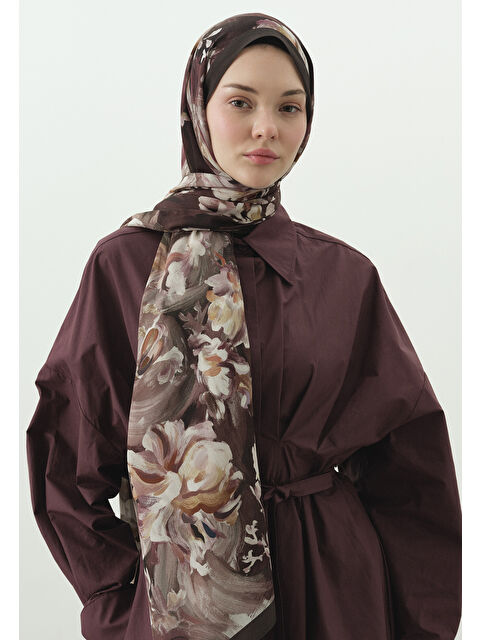 Fresh Scarfs JANE DESENLİ PAMUK VİSKON ŞAL TOZLU KAHVE - S000514092-29705