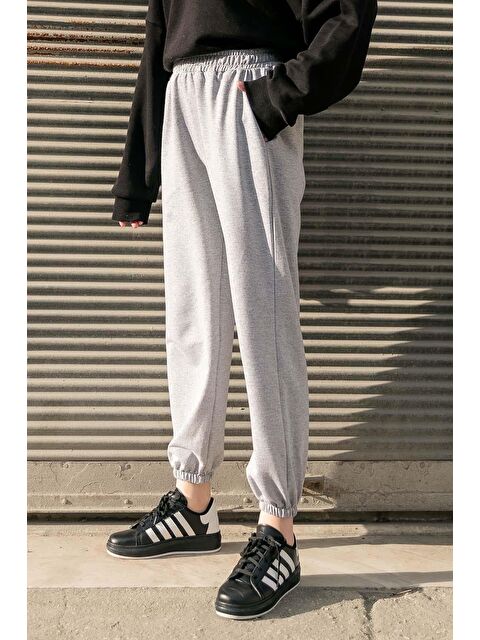 Lamelif Bel Ve Paça Lastikli Eşofman Gri - S000518025-20600