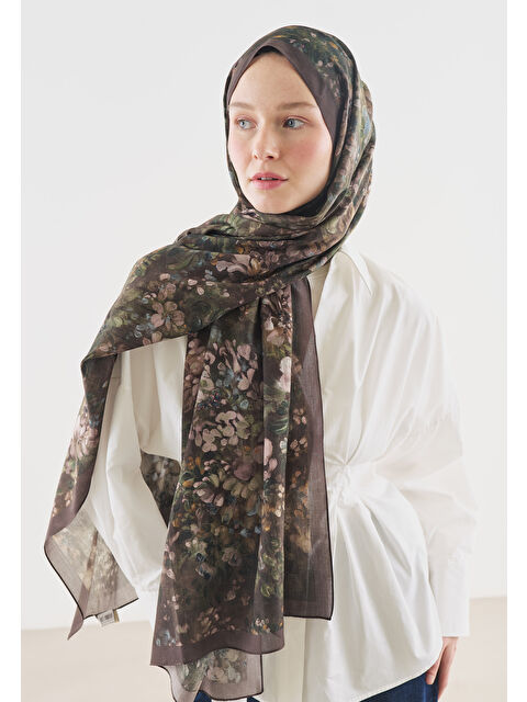 Fresh Scarfs DARK BEAUTY DESENLİ PAMUK VİSKON ŞAL ERİK ÇÜRÜĞÜ - S000514095-20036