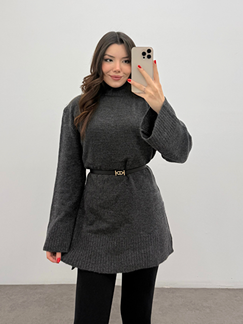 Bipantolon Kadın Antrasit Balıkçı Yaka Yumuşak Dokulu Basic Kazak - S000515628-29666