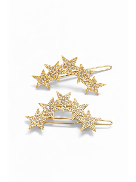 New Obsessions Parlak Taşlı Sıralı Yıldız Altın Rengi Klipsli Toka 2 adet - S000491406-20076