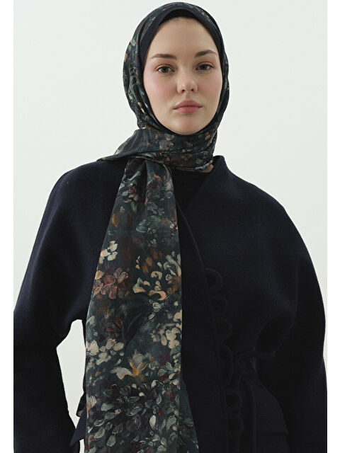 Fresh Scarfs DARK BEAUTY DESENLİ PAMUK VİSKON ŞAL GECE MAVİSİ - S000514095-19393