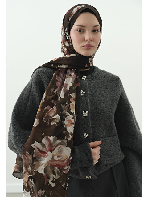 Fresh Scarfs JANE DESENLİ PAMUK VİSKON ŞAL KAHVERENGİ - S000514092-19413