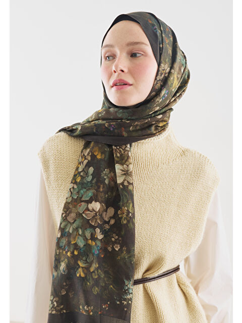 Fresh Scarfs DARK BEAUTY DESENLİ PAMUK VİSKON ŞAL KAHVE - S000514095-28102