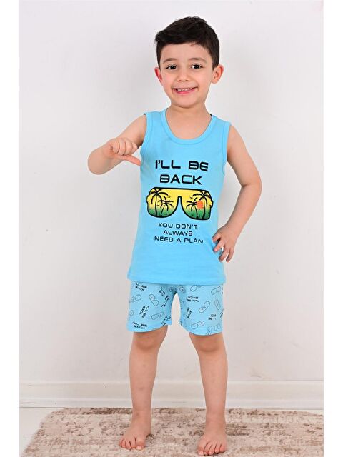 Vitmo Erkek Çocuk Şort Pijama Takımı Will Be Back Mavi - S000388404-17234