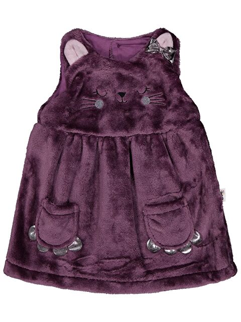 Civil Baby Cep Detaylı Kedi Nakışlı 6-18 Ay Elbise - Lila 18-24 Ay - S000494765-20028