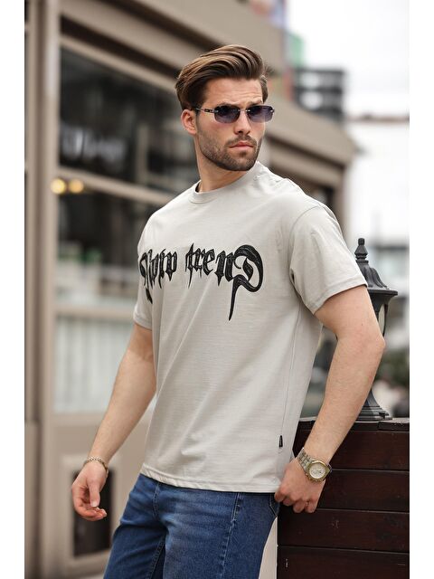 Madmext Boyalı Gri Baskılı %100 Pamuk Erkek T-Shirt E7141 - S000423954-22875