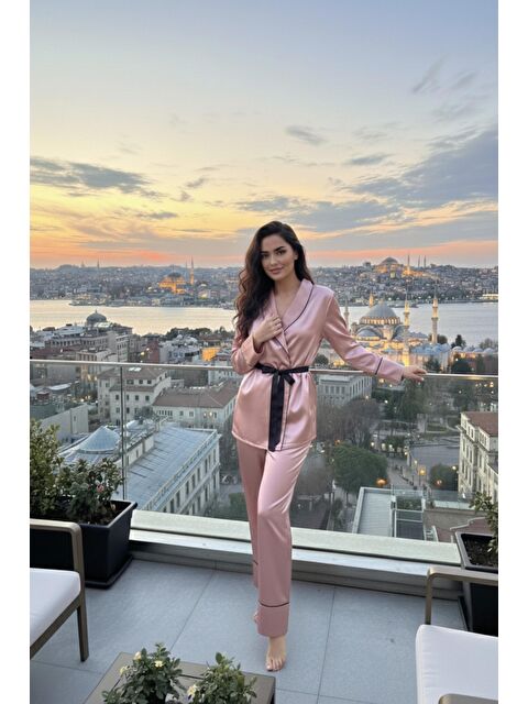 MİSS DÜNYA LİSSA Rose Gold Soft Glow Şal Yaka Uzun Kol Saten Pijama Takımı - S000515614-27599