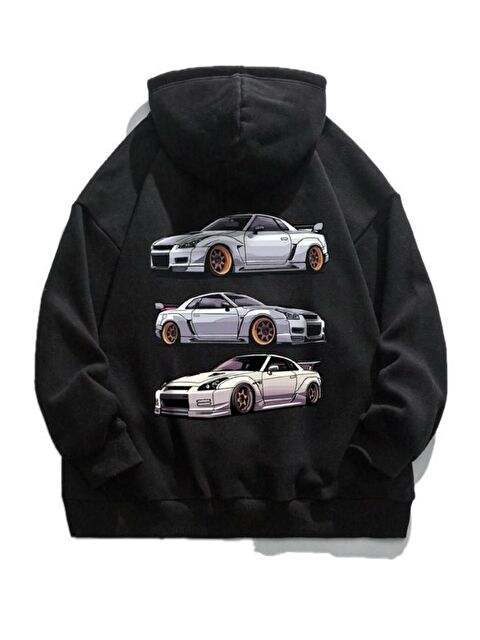 Oksit Retro Cars Araba Baskılı Pamuklu Unisex Erkek Hoodie - S000139864-19351