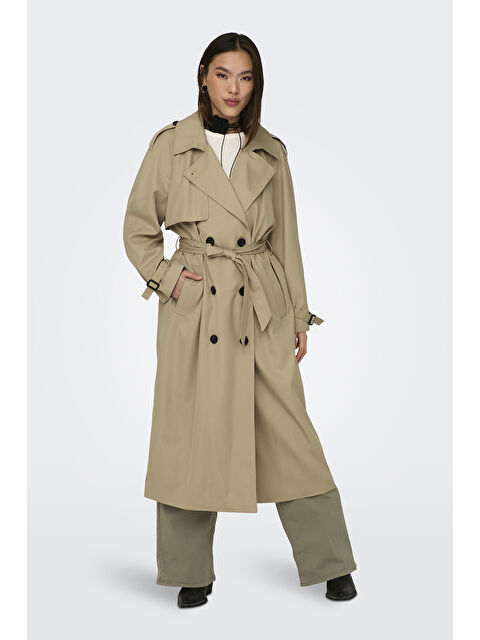 Only Onlchloe Straight Fit Kruvaze Yaka Midi Boy Kemerli Kadın Trençkot 15242306 - S000359137-19928