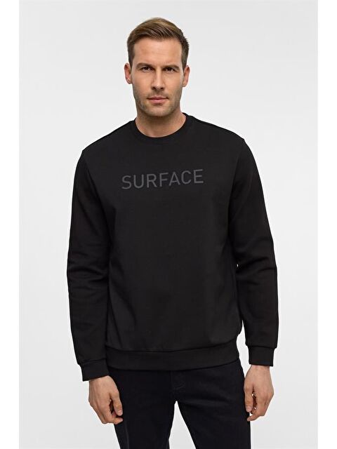 Süvari Siyah Regular Düz Bisiklet Yaka Sweatshirt