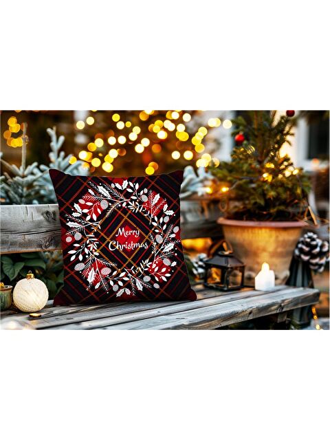 Evmila Yılbaşı Temalı Desenli Kadife Kırlent Kılıfı 43x43 cm - S000285302-23173