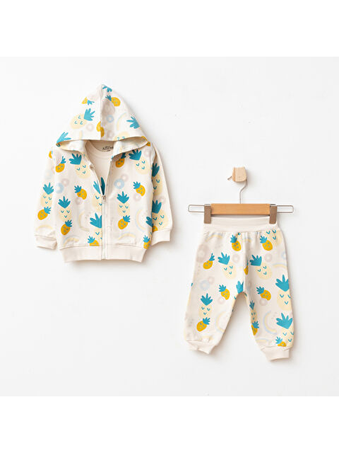 AZİZ BEBE Kız Bebek Ananas Desenli Sweatshirt Pantolon T-shirt 3'lü Alt Üst Bebek Takımı 3Ay - 36Ay - S000514155-20072