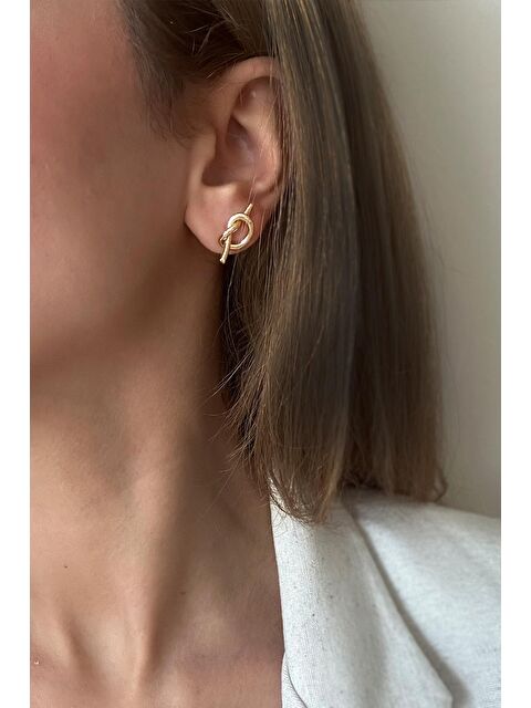 New Obsessions Altın Kaplama Minimal Düğüm Çivi Küpe - S000271503-20076