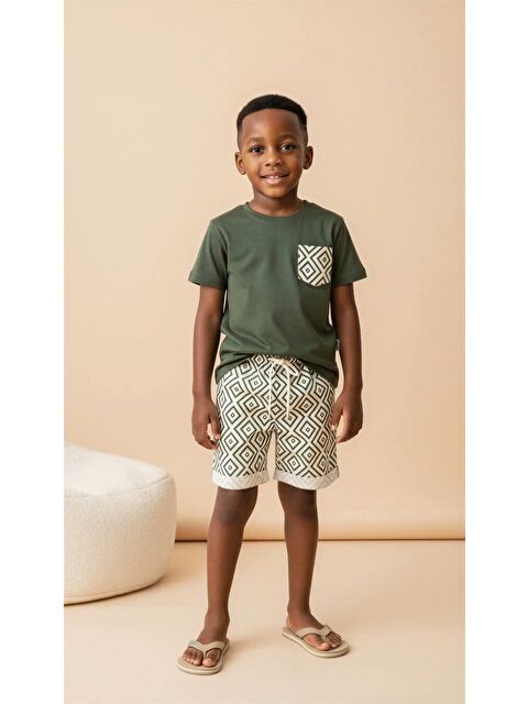 Monila Erkek Çocuk Geometrik Baskılı Pamuklu Şortlu Altüst Takım - S000515630-18547