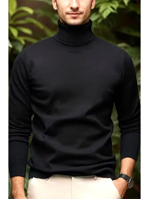 Oksit Premium Slim Fit Pamuk Polyester Erkek Boğazlı Kazak Triko - S000495497-19351