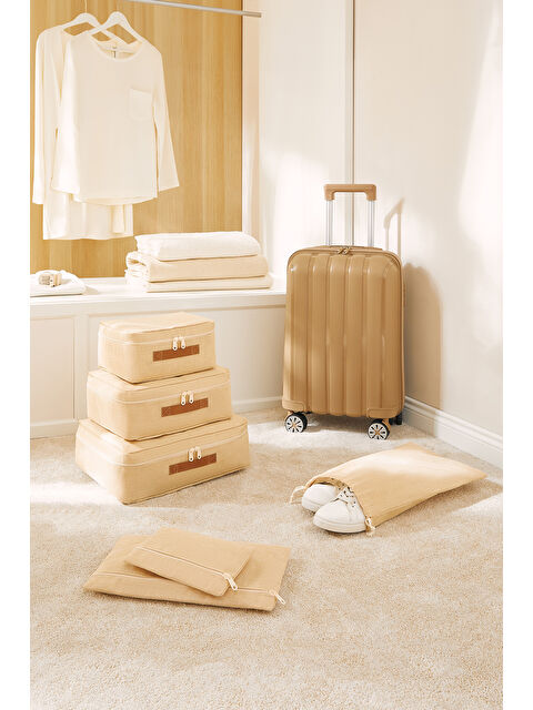 Ocean Home Textile 6'lı Jüt Keten Kumaş Bavul İçi Düzenleyici Set - S000440820-19928