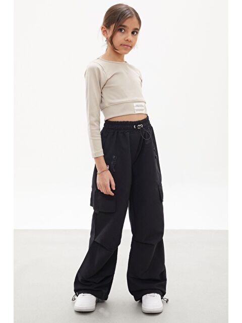 Cansın Mini Siyah Fermuar Cepli Kız Çocuk Paraşüt Pantolon 18160 - S000146691-19351