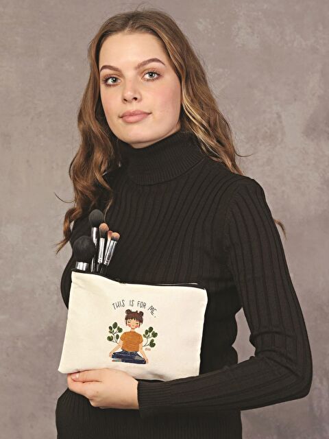 Bagg Clutch This Is For Me Kanvas Makyaj Çantası - S000159170-19966