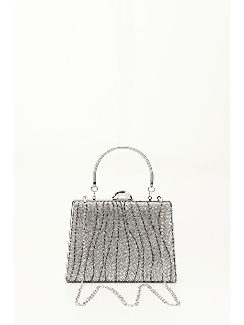 GÖNDERİ(R) Kadın GÜMÜŞ-GRİ Taşlı Uzun Zincirli El Ve Omuz Askılı Abiye Çanta