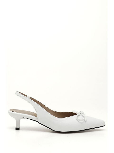 GÖNDERİ(R) Kadın BEYAZ-AÇIK GRİ Kısa İnce Topuklu Fiyonklu Arkası Açık Ayakkabı - S000352428-18