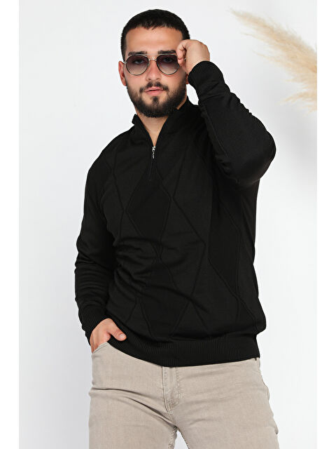 Mishar İtalia Erkek Yarım Balıkçı Fermuarlı Desenli Triko Kazak - S000300505-19351