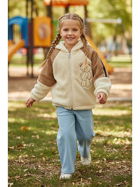 Fullamoda Ayıcık Nakışlı Kapüşonlu Unisex Çocuk Pelüş Mont - S000480481-19928