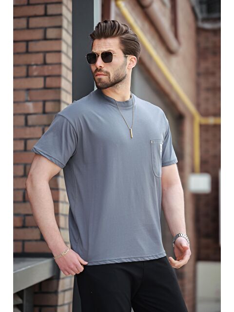 Madmext Füme Bisiklet Yaka Baskılı Basic %100 Pamuk Tişört E7149 - S000423966-33408