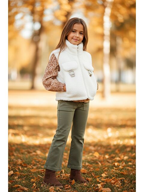 Fullamoda Cepli Kemer Detaylı Dik Yaka Kız Çocuk Pelüş Yelek - S000480483-19965