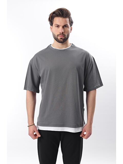 Madmext Oversize Füme Erkek %100 Pamuk Tişört 4978 - S000016800-33408