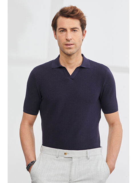 Altınyıldız Classics Erkek Lacivert Standart Fit Normal Kesim Polo Yaka Kısa Kollu Triko