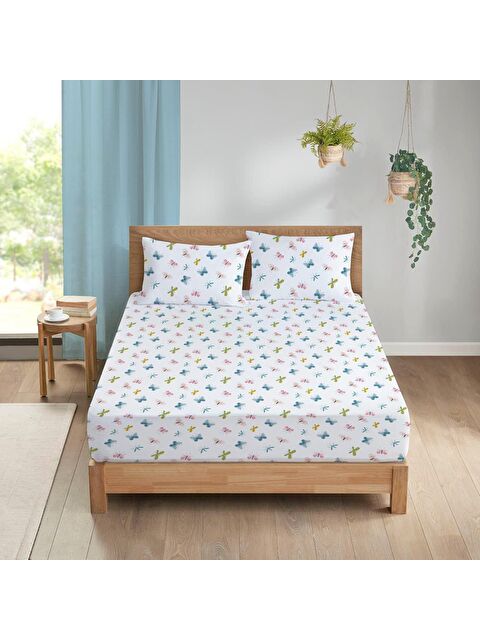 Evmila Kelebek Desen Baskılı Çift Kişilik 180x200 Cm Çarşaf Takımı - S000124288-23173