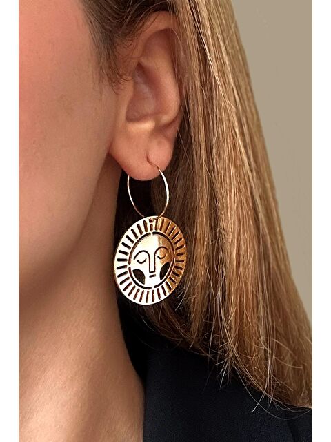 New Obsessions Altın Kaplama Sahure Serisi Güneş Tanrısı Figürlü Sallantılı Halka Küpe - S000284065-20076