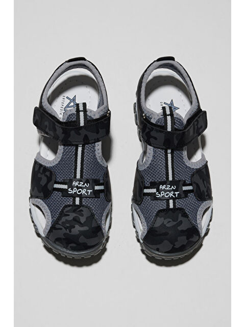 TONNY BLACK Çocuk Unisex Siyah Kamuflaj Çoçuk Cırtlı Rahat Kalıp Sandalet - S000506975-19351