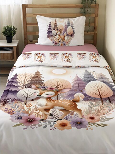 Evmila Sevimli Geyik Desenli Çarşafsız 2'li Takım Baskılı Tek Kişilik Nevresim Takımı 160x220 cm - S000164200-23173