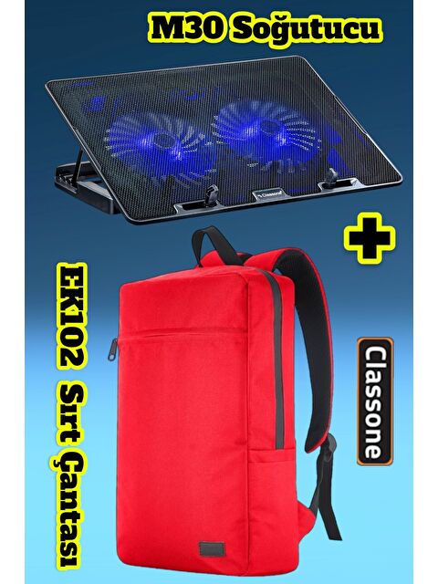 Classone PR-EK102 15,6' Su Geçirmez Kumaş Notebook Sırt Çantası+M30 Notebook Soğutucu