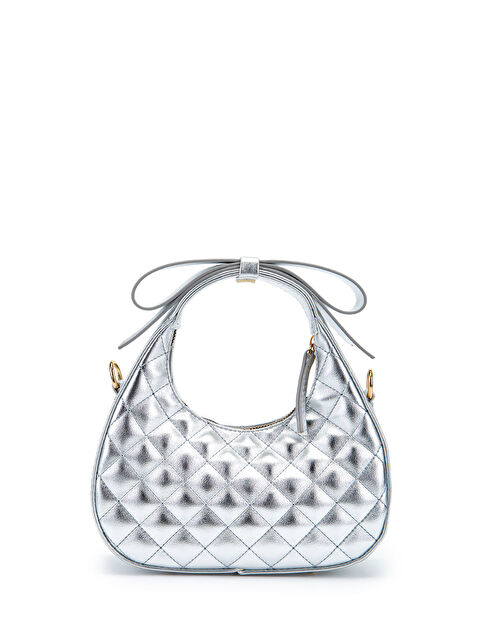 Minebag Fiyonk Askı Detaylı Mathilda Kadın Çapraz Çanta Gümüş