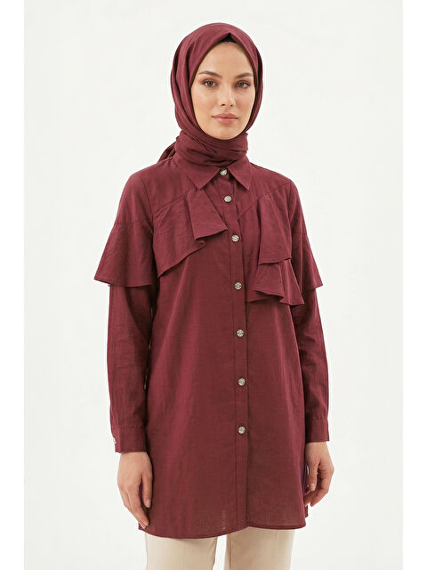 Remsa Önü Fırfır Detay Gömlek 230147 Mürdüm