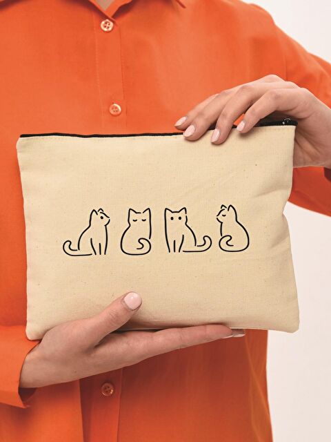 Bagg Clutch Minik Kediler Kanvas Makyaj Çantası - S000159171-19966