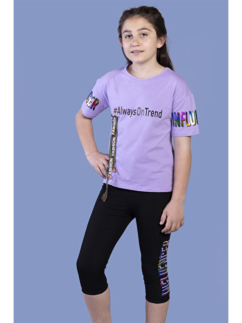 Toontoykids Kız Çocuk Şerit Detaylı Renkli Baskılı Taytlı Takım - S000303015-17878