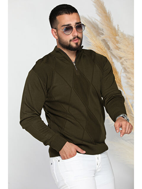 Mishar İtalia Erkek Yarım Balıkçı Fermuarlı Desenli Triko Kazak - S000300505-18547