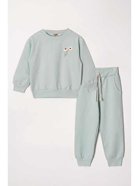 Zepkids Bisiklet Yaka Uzun Kol Papatya Nakışlı Çağla Yeşili  Renk Kız Çocuk Eşofman Takım - S000356620-14939