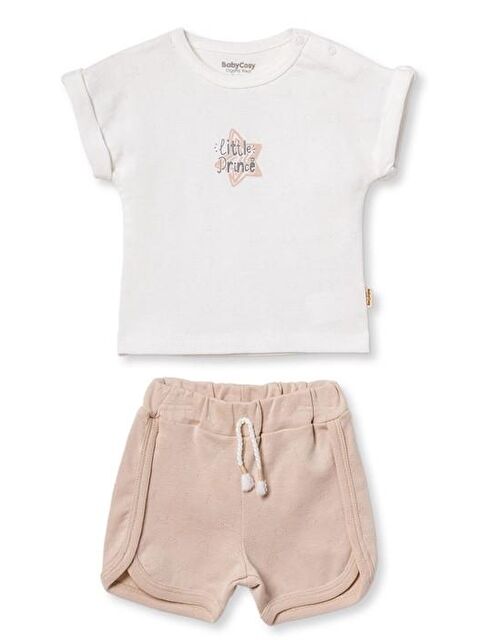 BabyCosy Organic  Bebek Kısa Kollu Tişört ve Pantolon Takımı, %100 Pamuk, Bebek ve Yenidoğan Serisi - CSYR4525