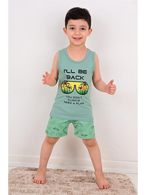 Vitmo Erkek Çocuk Şort Pijama Takımı Will Be Back Yeşil - S000388404-18194