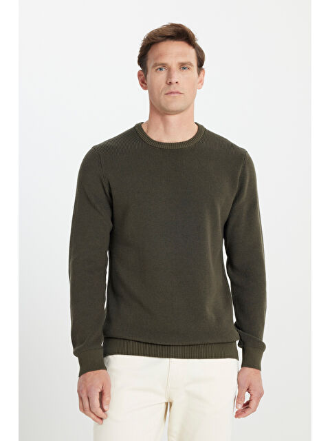 Altınyıldız Classics Erkek Haki Pamuklu Standart Fit Normal Kesim Selanik Örgü Bisiklet Yaka Triko Kazak - S000403074-18547