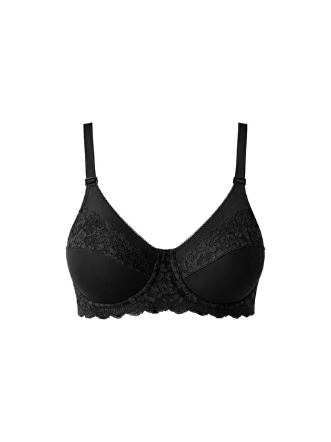 Kompedan Kadın C Kap Balenli Toparlayıcı Dantelli Desteksiz Sütyen | Siyah 8112 - S000504919-19351