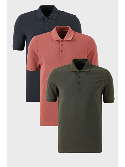 Buratti Pamuklu Regular Fit Düğmeli Polo Yaka 3'lü Paket %100 Pamuk Tişört 5902127S3 - S000387113-7685